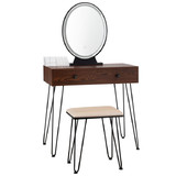 Costway 81974630 Industrial Makeup Dressing Table with 3 Lighting Modes-Walnut