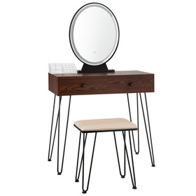 Costway 81974630 Industrial Makeup Dressing Table with 3 Lighting Modes-Walnut