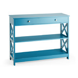 Costway 19542380 Console Table 3-Tier with Drawer and Storage Shelves-Blue