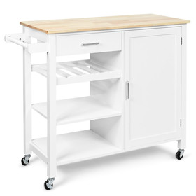 Costway 42631850 Kitchen Island Cart Rolling Serving Cart Wood Trolley-White