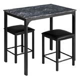 Costway 89643271 3 Piece Counter Height Dining Set Faux Marble Table-Black