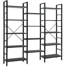 Costway 92583174 Vintage Triple Wide 5-Tier Bookcase Large Bookshelf Display Storage Shelf-Black