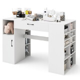 Costway 24761085 Counter Height Sewing Craft Table Computer Desk with Adjustable Shelves and Drawer-White