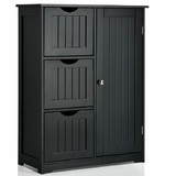 Costway 61059874 Bathroom Floor Cabinet Side Storage Cabinet with 3 Drawers and 1 Cupboard-Black