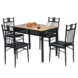 Costway 40891326 5 Pcs Dining Set Wood Metal Table and 4 Chairs with Cushions-Black