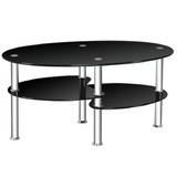 Costway 10485723 Tempered Glass Oval Side Coffee Table-Black