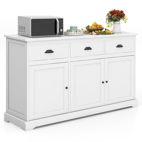 Costway 47325981 3 Drawers Sideboard Buffet Storage with Adjustable Shelves-White