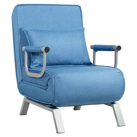 Costway 40589761 Folding 5 Position Convertible Sleeper Bed Armchair Lounge Couch with Pillow-Blue