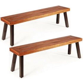 Costway 95364780 Set of 2 Patio Acacia Wood Dining Benches