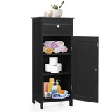 Costway 86753419 Wooden Storage Free-Standing Floor Cabinet with Drawer and Shelf-Black