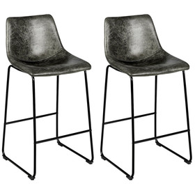 Costway 41937560 Set of 2 Bar Stool Faux Suede Upholstered Chairs-Gray