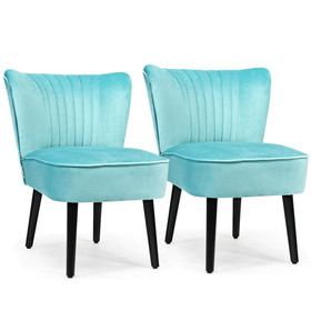 Costway 92360158 Set of 2 Upholstered Modern Leisure Club Chairs with Solid Wood Legs-Turquoise