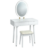 Costway 06825394 Touch Screen Vanity Makeup Table Stool Set with Lighted Mirror-White