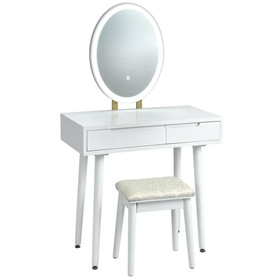 Costway 06825394 Touch Screen Vanity Makeup Table Stool Set with Lighted Mirror-White