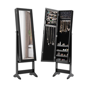 Costway 56031928 Mirrored Standing Jewelry Cabinet Storage Box-Black