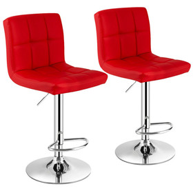 Costway 76289014 Set of 2 Square Swivel Adjustable PU Leather Bar Stools with Back and Footrest-Red