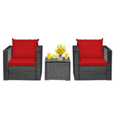 Costway 36207958 3 Pieces Patio Wicker Conversation Set with Cushion-Red