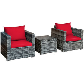 Costway 57826031 3 Pcs Patio Rattan Furniture Bistro Sofa Set with Cushioned-Red