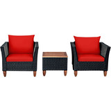 Costway 46720398 3 Pieces Outdoor Patio Rattan Furniture Set-Red