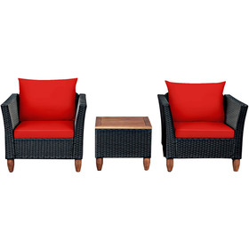 Costway 46720398 3 Pieces Outdoor Patio Rattan Furniture Set-Red
