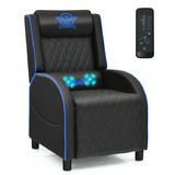 Costway 85192064 Massage Gaming Recliner Chair with Headrest and Adjustable Backrest for Home Theater-Blue