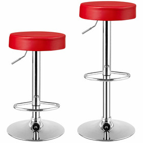 Costway 27430569 Set of 2 Adjustable Swivel Round Bar Stool  Pub Chairs-Red