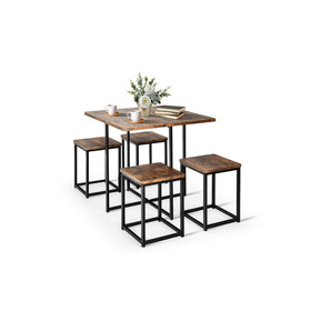 Costway 41605382 5 Pieces Metal Frame Dining Set with Compact Dining Table and 4 Stools -Walnut
