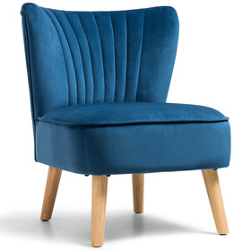 Costway 89637540 Modern Armless Velvet Accent Chair with Wood Legs-Blue