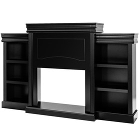 Costway 42519860 70 Inch Modern Fireplace Media Entertainment Center with Bookcase-Black