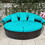 Costway 28540731 Patio Round Rattan Daybed with Retractable Canopy and Height Adjustable Coffee Table-Turquoise