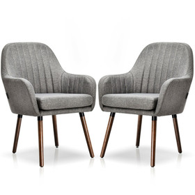 Costway 15867432 Set of 2 Fabric Upholstered Accent Chairs with Wooden Legs-Gray