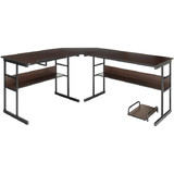 Costway 54826370 L-Shaped Computer Desk with Tiltable Tabletop-Brown