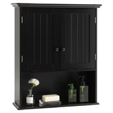 Costway 65327018 2-Door Wall Mount Bathroom Storage Cabinet with Open Shelf-Black