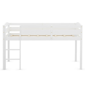 Costway 76945810 Wooden Twin Low Loft Bunk Bed with Guard Rail and Ladder-White