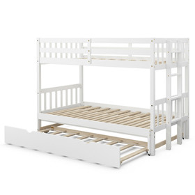 Costway 75368901 Twin Pull-Out Bunk Bed with Trundle Wooden Ladder-White