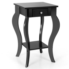 Costway 95743210 2-Tier End Table with Drawer and Shelf for Living Room Bedroom-Black