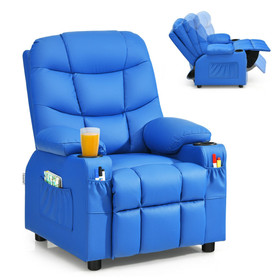 Costway 24639781 PU Leather Kids Recliner Chair with Cup Holders and Side Pockets-Blue