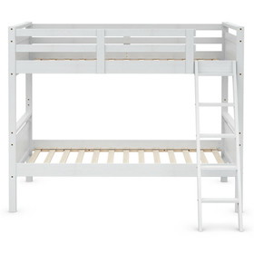 Costway 62875149 Twin Over Twin Bunk Bed Convertible 2 Individual Beds Wooden -White