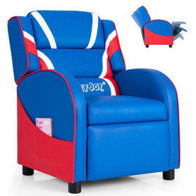 Costway 69458071 Kids Leather Recliner Chair with Side Pockets-Blue