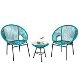 Costway 81074629 3PCS Patio Acapulco Furniture Bistro Set with GlassTable-Turquoise
