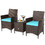Costway 36294075 3 Pieces Patio Rattan Furniture Set Cushioned Sofa and Glass Tabletop Deck-Blue