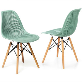 Costway 69247850 2 Pcs Modern Plastic Hollow Chair Set with Wood Leg-Green