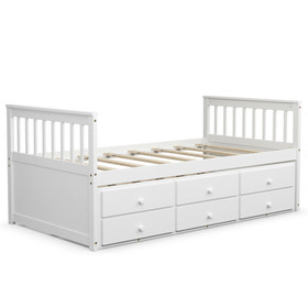 Costway 24059736 Twin Captain's Bed with Trundle and 3 Storage Drawers-White