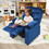 Costway 24639781 Kids PU Leather/Velvet Fabric Kids Recliner Chair with Cup Holders-Light Blue