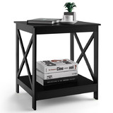 Costway 17043658 2-Tier Side Table with X-shape Design and 4 Solid Legs-Black