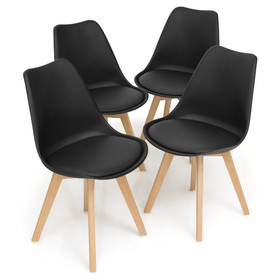 Costway 74560298 Set of 4 Dining Chairs Mid-Century Modern Shell PU Seat with Wooden Legs-Black