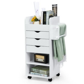 Costway 35491078 Wooden Utility Rolling Craft Storage Cart with Lockable Casters-White