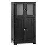Costway 79064523 Bathroom Floor Storage Locker Kitchen Cabinet with Doors and Adjustable Shelf-Black