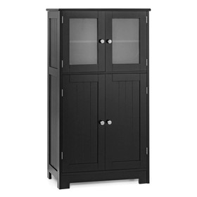 Costway 79064523 Bathroom Floor Storage Locker Kitchen Cabinet with Doors and Adjustable Shelf-Black