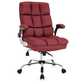 Costway 98763204 Adjustable Swivel Office Chair with High Back and Flip-up Arm for Home and Office-Red